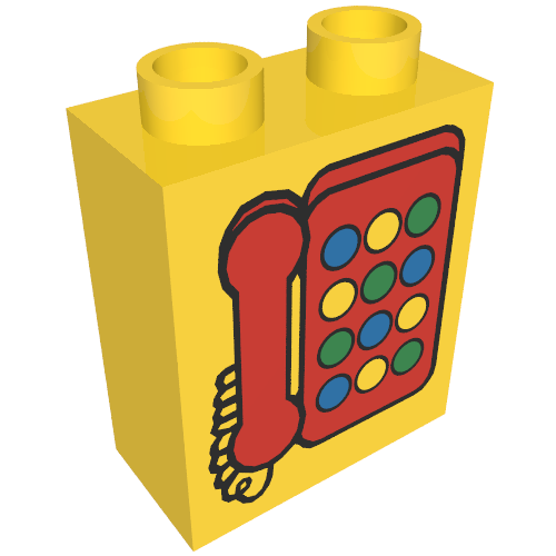 Lego Duplo Brick 1 x 2 x 2 with Telephone Print 2, Red with Round Buttons / Yellow