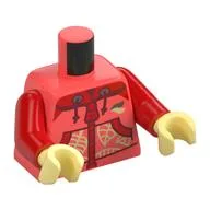 Torso, Hoodie, Red Pockets, Laces, Yellowish Green Leaves Print, Red Arms, Bright Light Yellow Hands / Coral