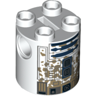 Lego Brick Round 2 x 2 x 2 Robot Body, Axle Holder '+' Orientation with Blue and Gray Astromech Droid with Mud Stains Print (R2-D2) / White