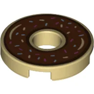 Tile Round 2 x 2 with Hole with Donut with Brown Icing Print / Tan