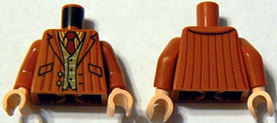 Lego Torso Harry Potter Pinstripe Suit Jacket, Dark Tan Vest and Red Tie Pattern / Dark Orange Arms / Light Nougat Hands