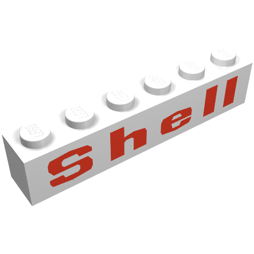 Lego Brick 1 x 6 with 'Shell' Squared 'e', Red Print