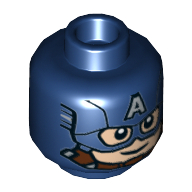 Lego Minifig Head Captain America, 'A' on Forehead, Chin Strap, Smile Print [Hollow Stud] / Dark Blue