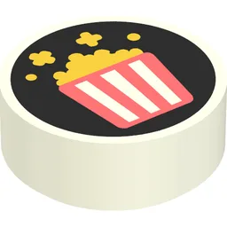 Tile Round 1 x 1 with Bucket of Popcorn on Black Background Print