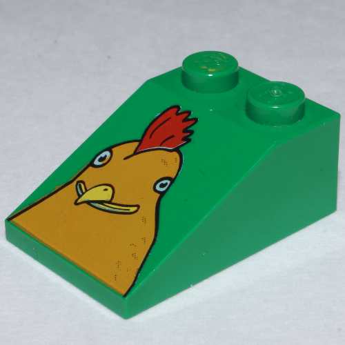 Lego Brick Sloped 33° 3 x 2 Smooth with McDonald's Chicken Head Print / Green