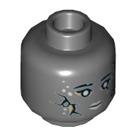 Lego Minifig Head Silent Mary Masthead, Dual Sided, Black Cracks, Light Bluish Gray Spots and Lips, Neutral / Bared Teeth Angry Print [Hollow Stud] / Dark Bluish Gray