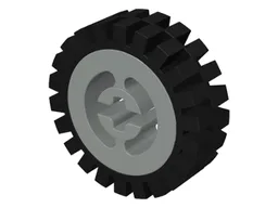 Wheel with Split Axle Hole with Black Tire 24mm D. x 8mm Offset Tread - Interior Ridges (3482 / 3483) / Light Gray