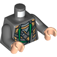 Lego Torso Armor with Dark Green Lapels, Silver and Gold Highlights Print, Dark Bluish Gray Arms, Light Nougat Hands / Dark Bluish Gray