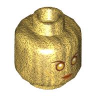 Lego Minifig Head Ayesha, Dual Sided, Metallic Gold Eyes and Cheek Contours, Neutral / Angry Print [Hollow Stud] / Pearl Gold