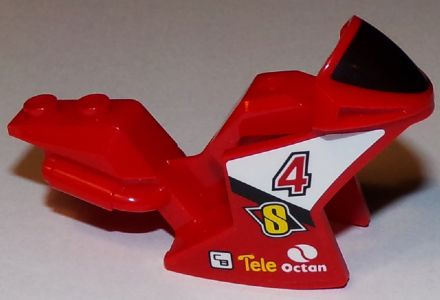 Lego Motorcycle Fairing, Racing (Sport) Bike with Black Windshield Pattern with Number 4 and Octan Logo Pattern on Both Sides (Stickers) - Set 60084
