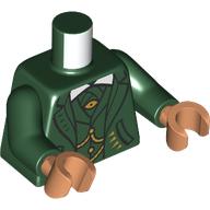 Lego Torso, Suit, Dark Green Jacket, White Collar, Gold Eyes, Straps print, Dark Green Arms, Nougat Hands / Dark Green