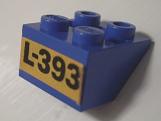 Lego Slope, Inverted 45 2 x 2 with Solid Round Bottom Tube with Black 'L-393' on Yellow Background Pattern (Sticker) - Set 393-1