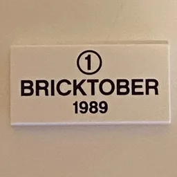 Tile 2 x 4 with '1' in Circle, 'BRICKTOBER 1989' Print / White