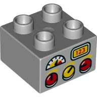 Duplo Brick 2 x 2 with Red and Yellow Knobs, Gauge, and '123' Display Print / Light Bluish Gray