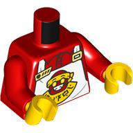 Lego Torso Apron, White with Red and Yellow Head Logo, over Red Shirt Print, Red Arms, Yellow Hands