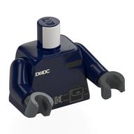 Lego Torso, Jacket, Black Utility Belt, Name Badge, White 'DODC' print, Dark Blue Arms, Dark Bluish Gray Hands / Dark Blue