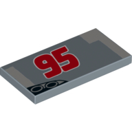 Lego Tile 2 x 4 with Red '95', Exhaust Pipes Print (Lightning McQueen) / Sand Blue