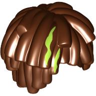 Lego Hair Short Long Curls / Mop Top with Lime Splotch print / Reddish Brown