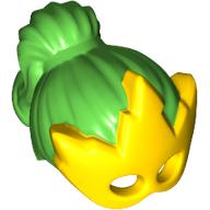 Lego Hair and Mask, High Ponytail with Yellow Electro Mask Pattern / Bright Green