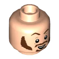 Minifig Head Marv Merchants with Reddish Brown Eyebrows, Mustache, Sideburns Raised Eyebrow/Angry Iron ImPrint Print [Hollow Stud] / Light Nougat