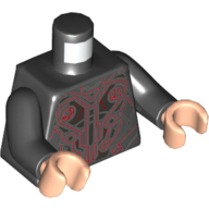 Lego Torso Armor, Red and Silver Lines and Circles Print, Black Arms, Light Nougat Hands
