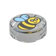 Tile Round 1 x 1 with Bee Print / Trans-Clear
