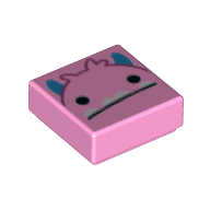 Lego Tile 1 x 1 with Pink Monster, Dark Azure Horns print / Bright Pink