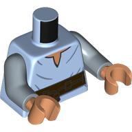 Lego Torso, Shirt, Wrinkles, Dark Brown Belt, Rope print, Sand Blue Arms, Nougat Hands / Bright Light Blue