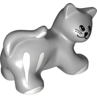 Lego Duplo Animal Cat with White Stripes and Paws Print / Light Bluish Gray