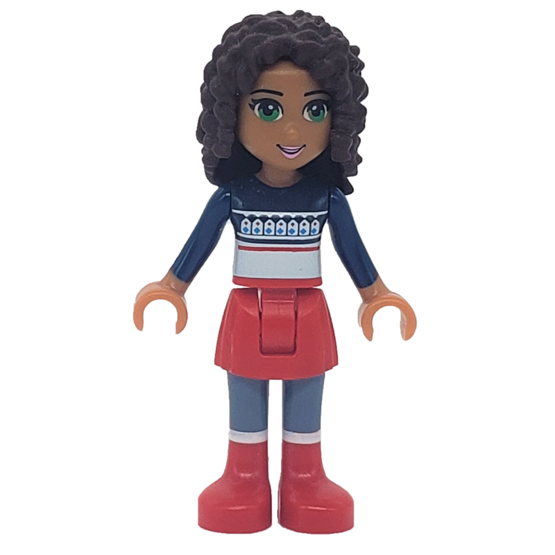 Lego Andrea - Dark Blue Christmas Sweater, Red Skirt