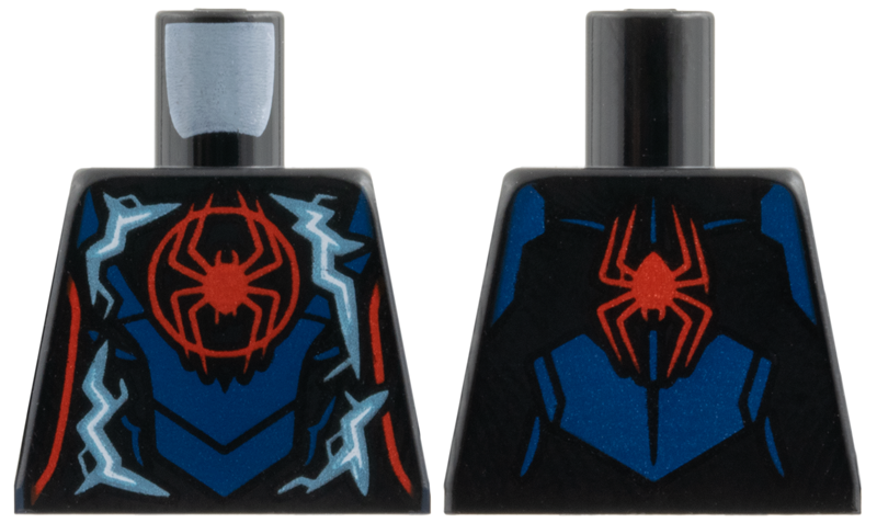 Lego Torso Red Spider in Circle, Metallic Light Blue and White Electricity, Dark Blue Armor Panels Pattern