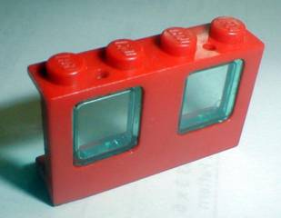 Lego Window 1 x 4 x 2 Plane, Single Top Hole and Double Bottom Holes for Glass with Trans-Light Blue Glass (4863 / 4862)