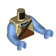 Lego Torso with Long Arms, Na'vi, with Jacket, Reddish Brown Shirt, Strap print, Medium Blue Arms and Hands / Tan