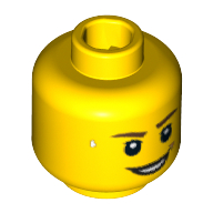 Lego Minifig Head Team GB, Dark Brown Eyebrows, Smile and Drops of Sweat Print [Blocked Open Stud] / Yellow