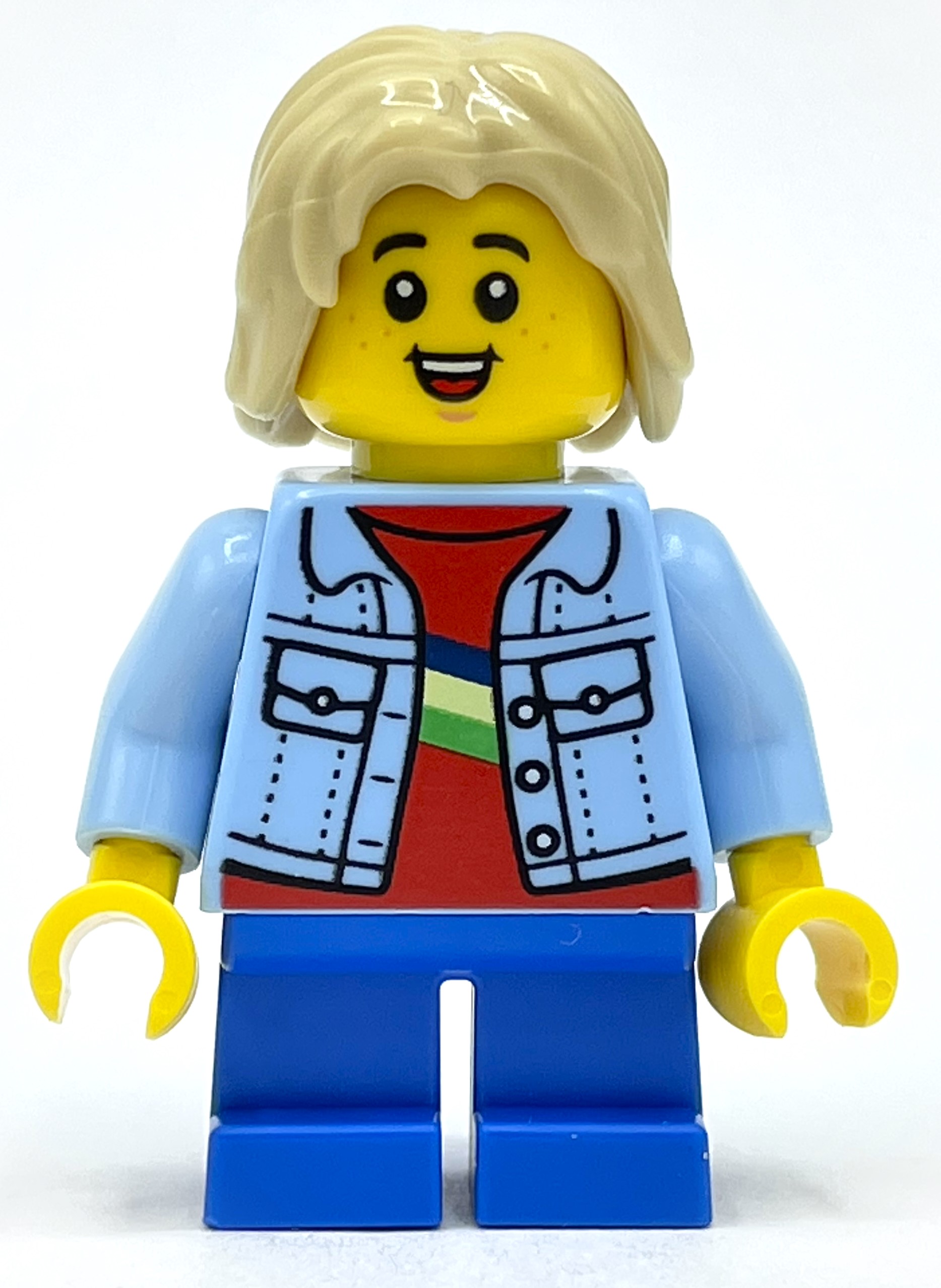 Lego Kid - Bright Light Blue Torso, Blue Legs, Tan Hair