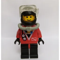 Diver, Man, Red Wetsuit, Black Helmet with Mask, Airtank, Stubble