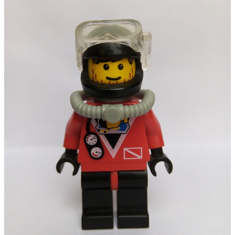 Lego Diver, Man, Red Wetsuit, Black Helmet with Mask, Airtank, Stubble