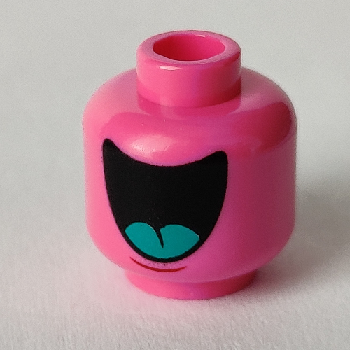 Lego Minifig Head (No Face), Dark Turquoise Tongue, Big Mouth / Small Mouth Print / Dark Pink