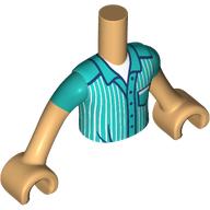 Lego Minidoll Torso Boy with Dark Azure Striped Shirt, White Shirt, Dark Blue Trim print, Warm Tan Arms and Hands / Warm Tan
