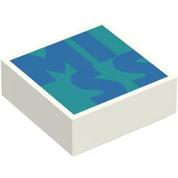 Tile 1 x 1 with blue 'MISS' on Dark Turquoise Background Print / White