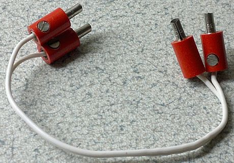 Lego Electric, Wire 4.5V with four Red 1-prong connectors Hollow Pin, 15 Studs Long