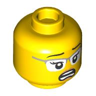 Lego Minifig Head Gayle Gossip, Glasses, Open Mouth / Worried Print / Yellow