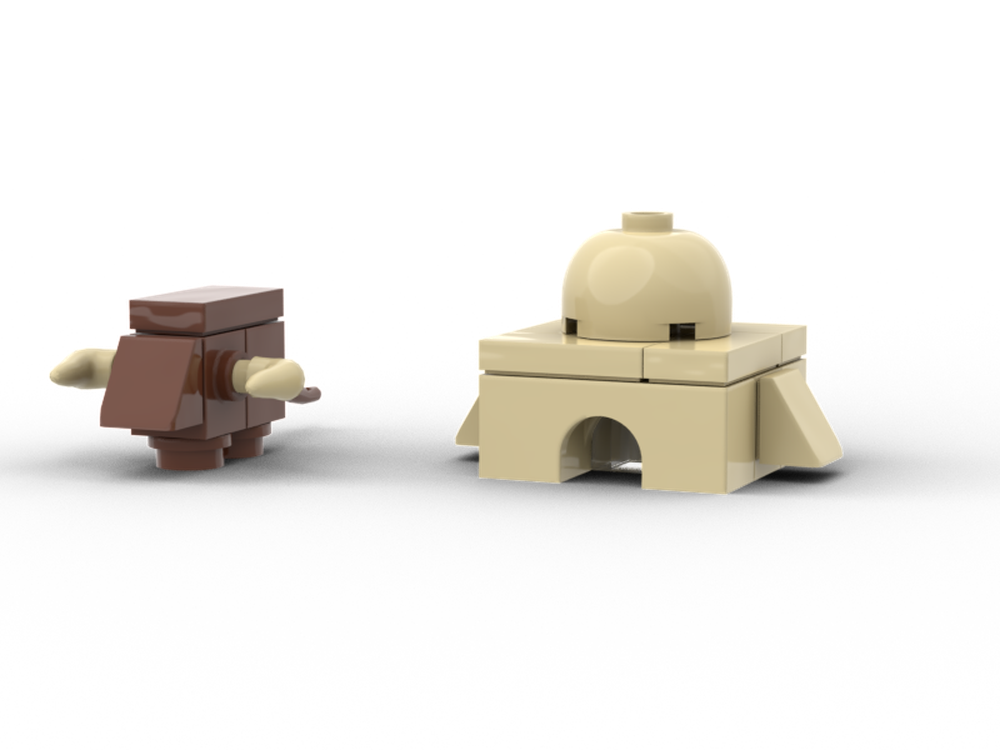 Lego Ben Kenobis hut and bantha nano