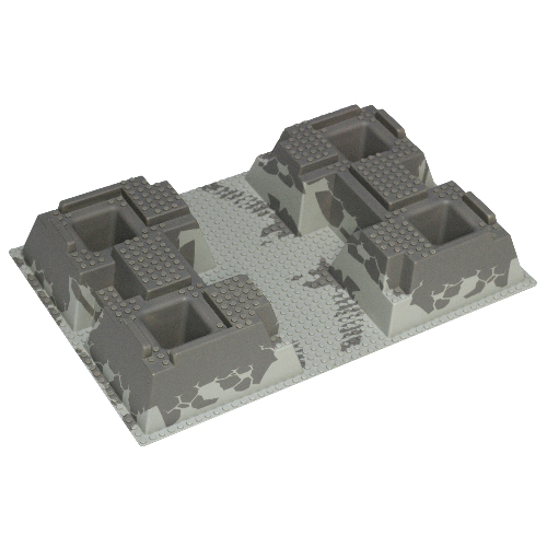 Lego Baseplate Raised 32 x 48 x 6 with 4 Corner Pits and Dark Gray Rock Print / Light Gray