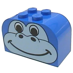 Brick Curved 2 x 4 x 2 Double with Light Blue Gorilla / Dinosaur Face Print / Blue