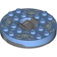 Turntable 6 x 6 Round Dark Bluish Gray Base with Medium Blue Top and White Faces on White Print (Ninjago Spinner) / Medium Blue