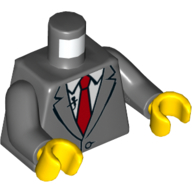 Lego Torso Suit Jacket Buttoned with Red Tie, Microphone Print, Dark Bluish Gray Arms, Yellow Hands / Dark Bluish Gray