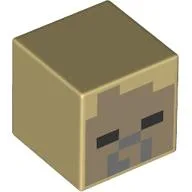Minifig Head Special, Cube with Pixelated Dark Tan Face Print (Husk) / Tan