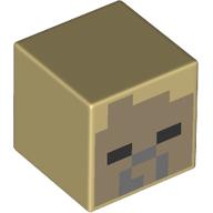 Lego Minifig Head Special, Cube with Pixelated Dark Tan Face Print (Husk) / Tan