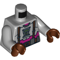 Lego Torso Armor with Suspenders and Utility Belt over Purple Shirt Print, Light Bluish Gray Arms, Reddish Brown Hands / Light Bluish Gray